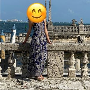 Angie Blue Floral Boho Button Front Cut Out Maxi Dress, Size Small